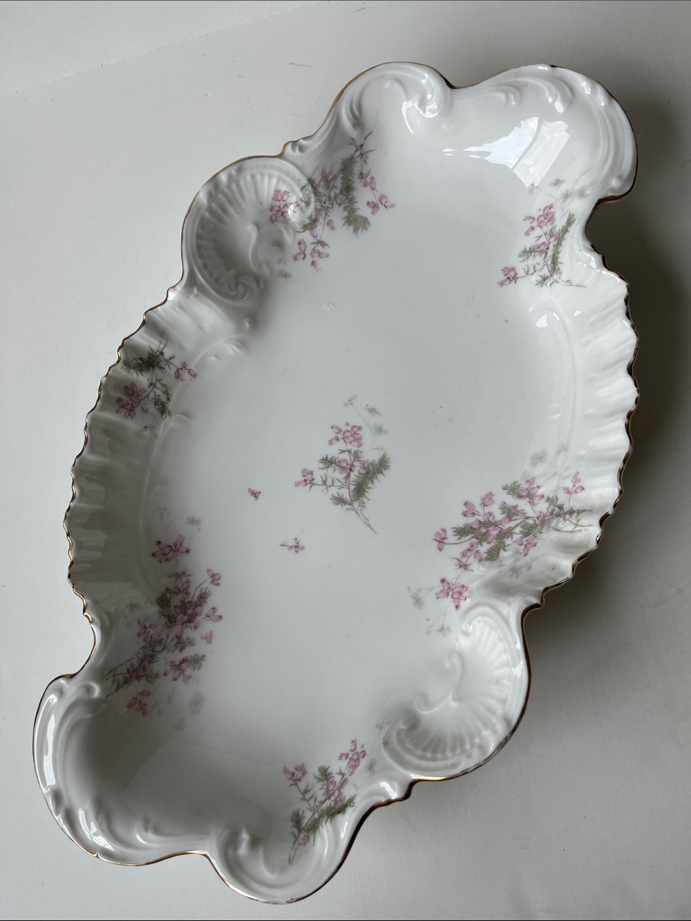 Antique Limoges, 16” large serving platter. Scallop edged. Stamped A L France.